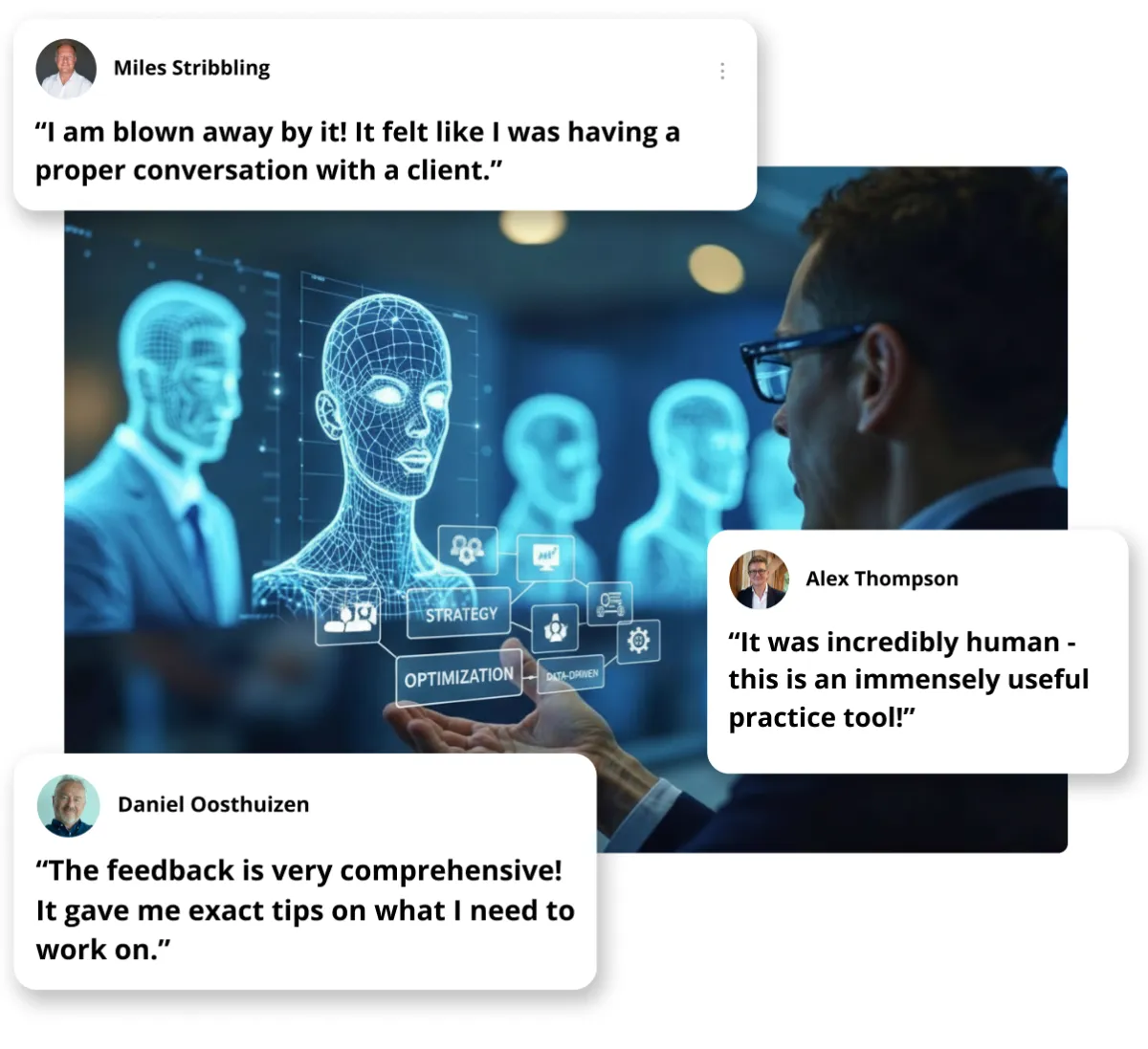 Members practising with AI clients — real conversations, real feedback